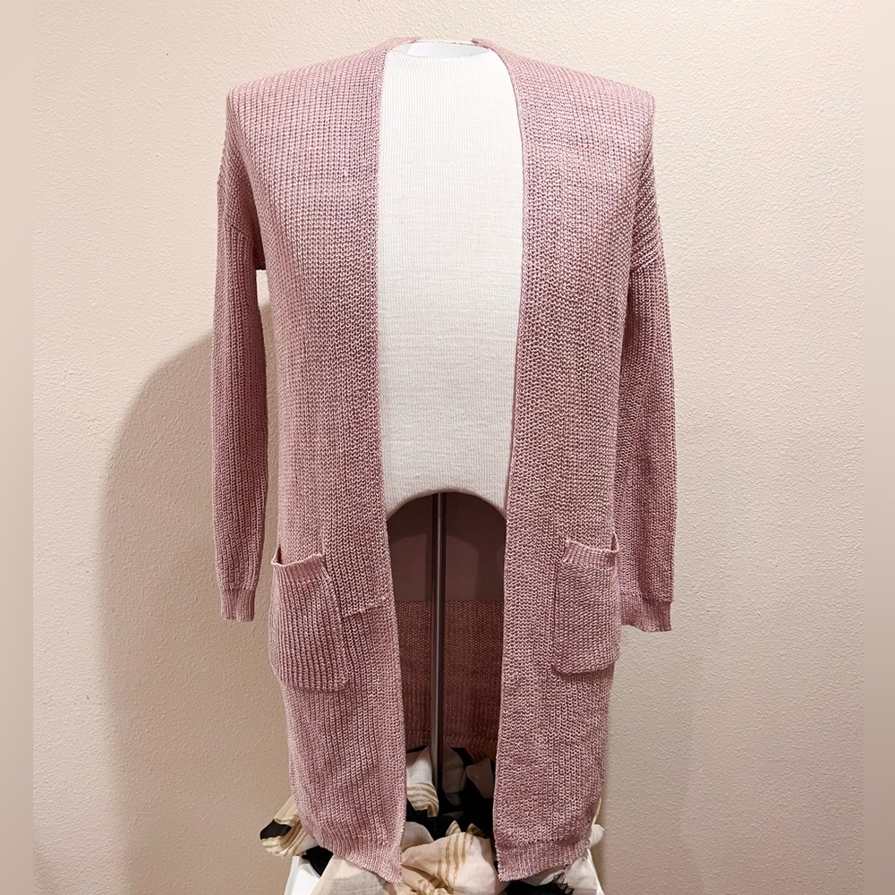 Pink Lily Oversized Open-Front Knit Cardigan with Pockets - Blush